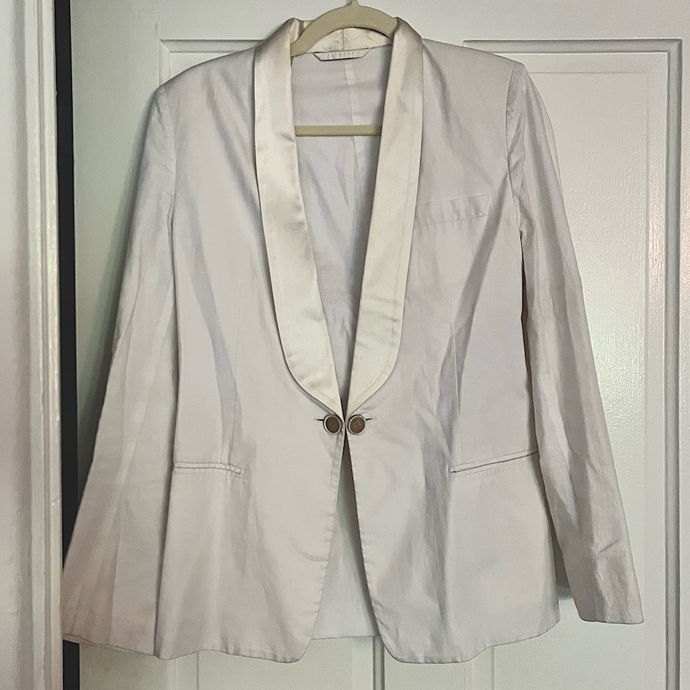 Maison Martin Margiela Paris white summer blazer with cream silk collar; size 40
